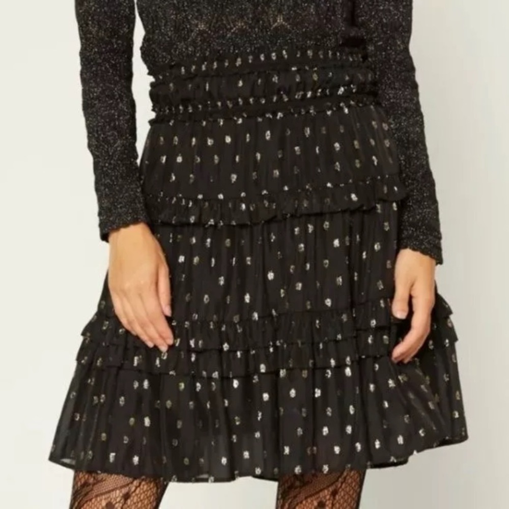 Current Air Black Gold Metallic Polka Dot Ruffled Skirt sz S